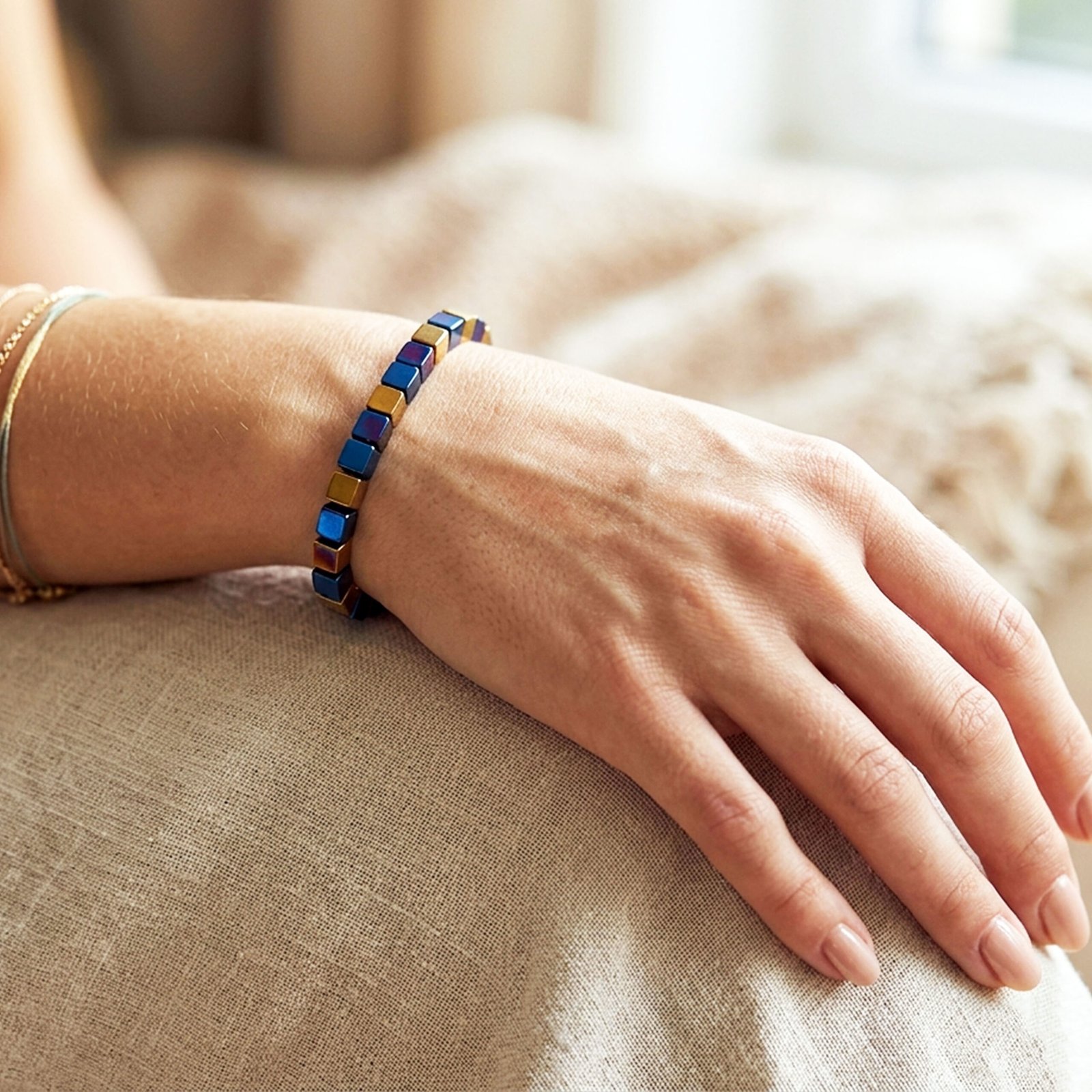 Squared Away Blu-Gold Bracelets - Image 2