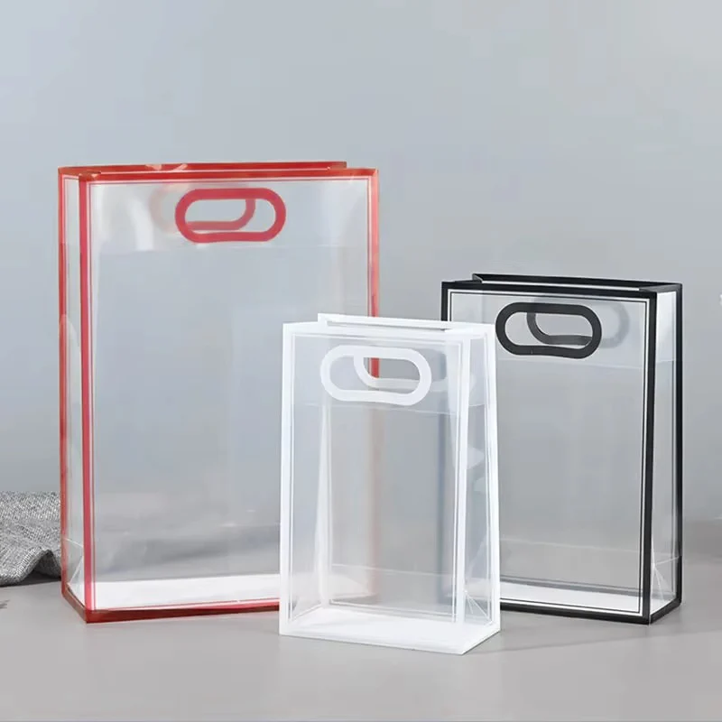 Transparent PVC Gift Bags with Colored Edges – Multipurpose Hand-Carry Packaging