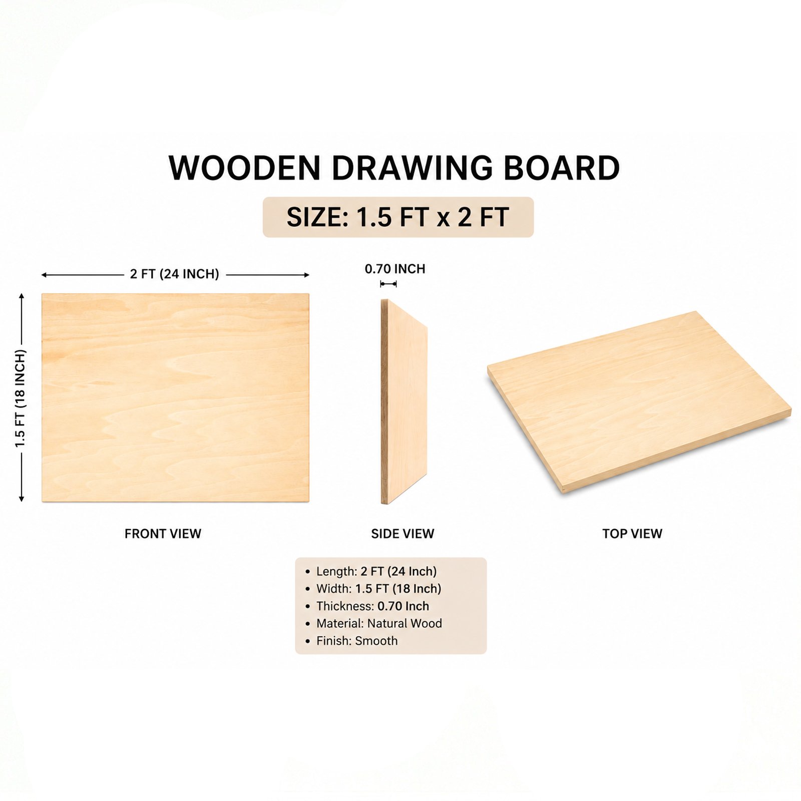 Wooden Drawing Board (Size: 1.5x2 Ft.) - Image 2