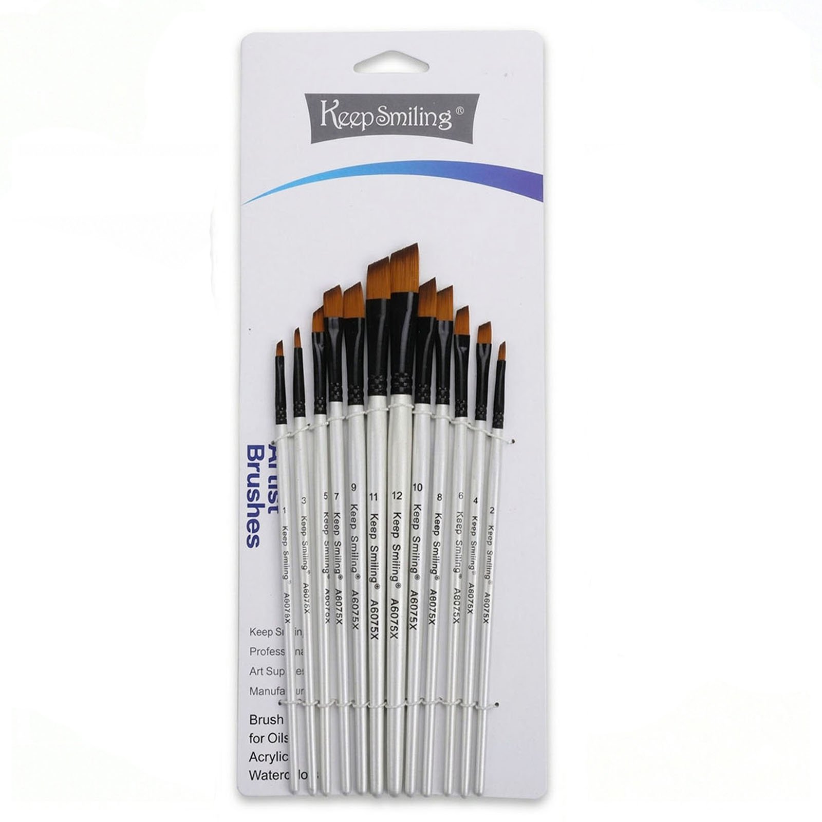 Keep Smiling Professional Fine Chisel Edge Cut Tip Flate Brushes (Set of 12) - Image 2